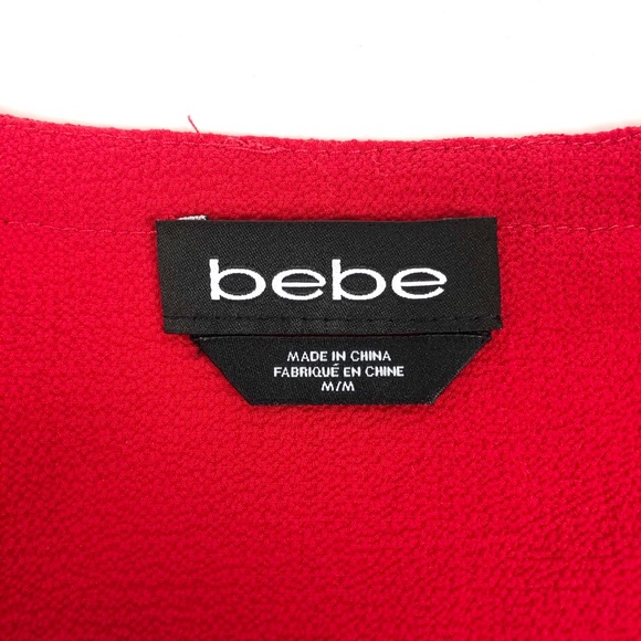 Bebe Red Veronica Blouson Leather Shoulder Top - Picture 6 of 11